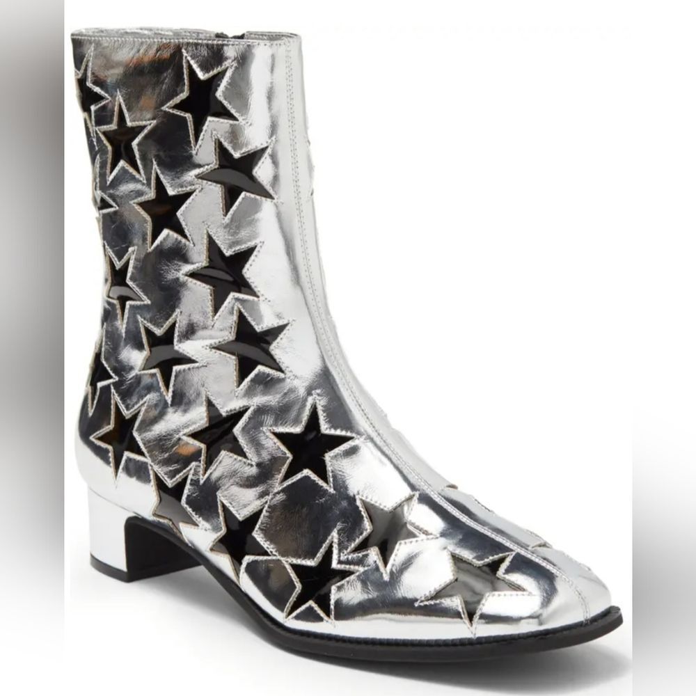 Jeffrey Campbell Silver Metallic Star Cutout Heeled Boots